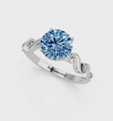 White gold Fancy Blue Round  Solitaire Twisted Band with Prong Setting