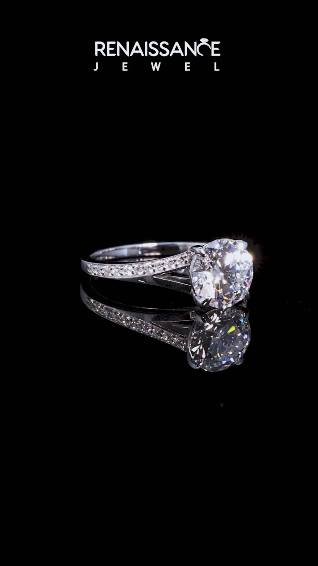 White gold Round Solitaire Pavé Band with Four-Prong Setting_35