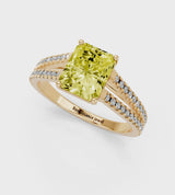 Yellow gold Fancy Yellow Radiant Cut Diamond Solitaire Engagement Ring with Split Shank Pavé Band