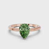 Rose gold Fancy Green Pear Cut Diamond Solitaire Ring with Six-Prong Setting and Classic Band