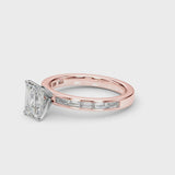 Rose gold Emerald Solitaire Diamond Ring with Channel-Set Baguette Band and Four-Prong Setting