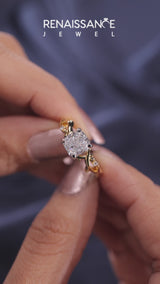 Yellow gold Cushion Cut Diamond Solitaire Ring with Twisted Band and Prong Setting