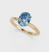 Yellow gold Fancy Blue Oval Cut Diamond Solitaire Ring with Six-Prong Setting and Classic Band