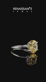 Silver Oval Cut Citrine Solitaire Engagement Ring with Classic Band and Four-Prong Setting