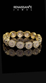 Yellow gold Cushion Halo Diamond Tennis Bracelet with Channel Band and Bezel Setting