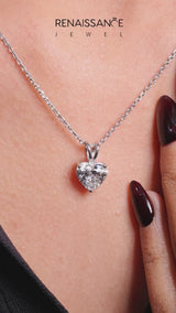 White gold Heart-Shaped Diamond Solitaire Pendant with Four-Prong Setting