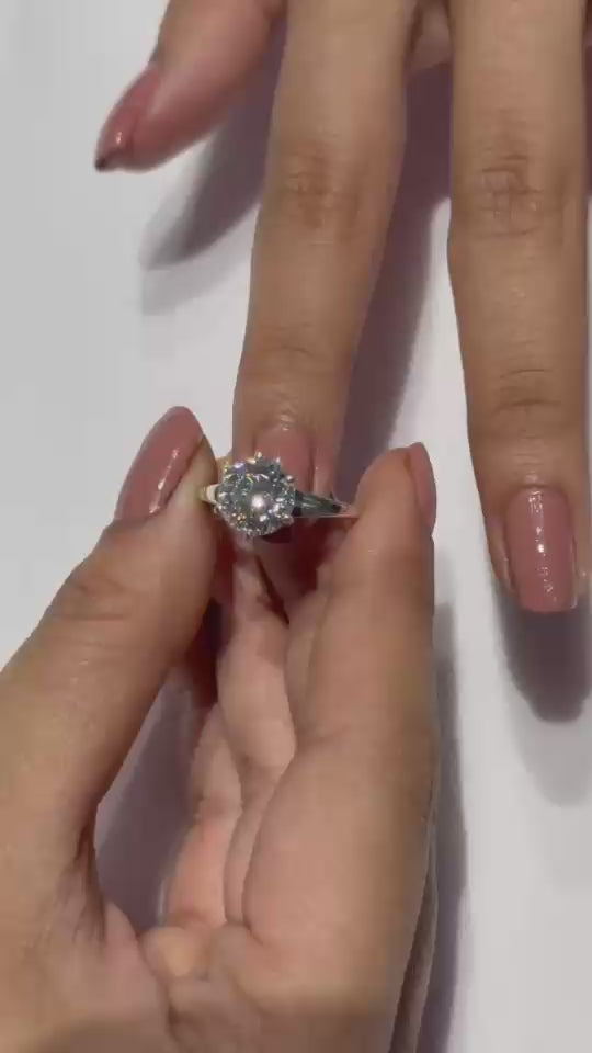 Silver Round Solitaire Cathedral Diamond Ring with Six-Prong Setting 3