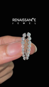 White gold Round Diamond Climber Earrings with Prong Setting on Curved Band