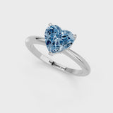 White gold Fancy Blue Heart Cut Diamond Solitaire Ring with Six-Prong Setting and Classic Band