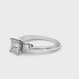 Silver Three-Stone Princess Solitaire Ring with Tapered Band and Four-Prong Setting