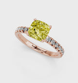 Rose gold Fancy Yellow Cushion  Solitaire Pave Diamond Engagement Ring with Four-Prong Setting
