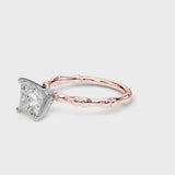 Rose gold Princess Solitaire Diamond Ring with Bamboo Band and Four-Prong Setting