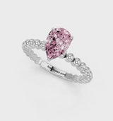 Platinum Fancy Pink Pear Cut Diamond Solitaire Ring with Beaded Band and Prong Setting