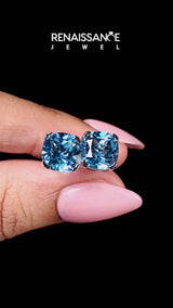 Platinum Cushion Cut Blue Topaz Stud Earrings