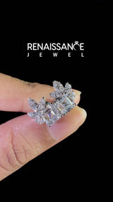 White gold Asscher and Marquise Diamond Cluster Stud Earrings