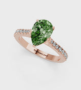 Rose gold Fancy Green Pear  Cut Solitaire Diamond Engagement Ring with Pave Band and Four-Prong Setting