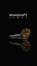 Silver Heart Cut Yellow Sapphire Solitaire Ring with Flower Prong Setting and Classic Band
