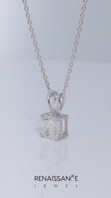 Silver Asscher Diamond Solitaire Pendant with Four Prong Setting