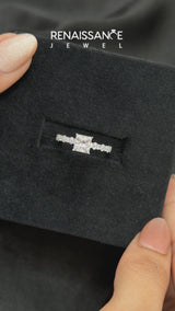 Silver Princess Cut Diamond Side Stone Solitaire Ring with Round  and Four-Prong Setting