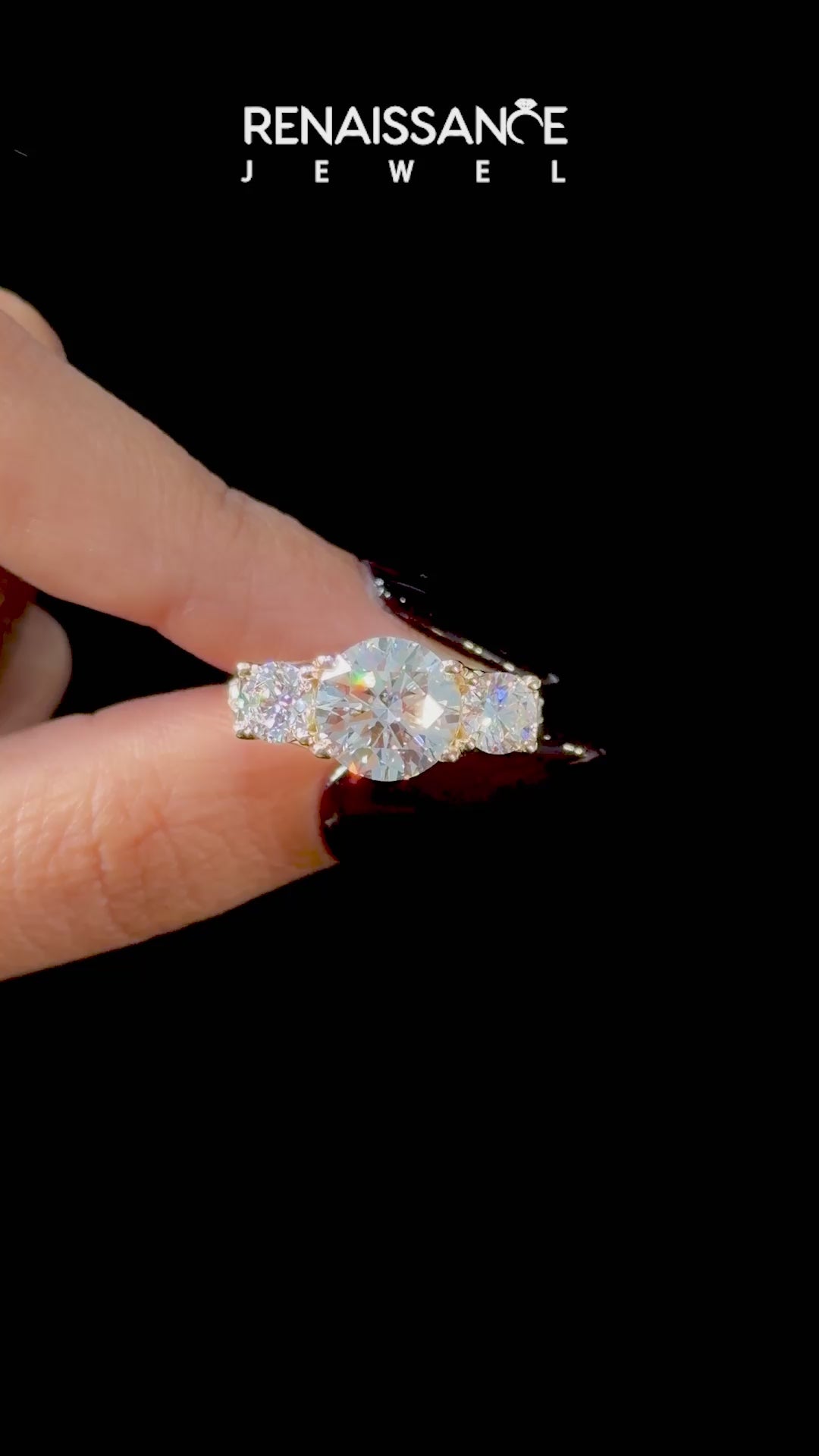 Yellow gold Three-Stone Round Cut Diamond Ring with Channel-Set Band and Four-Prong Setting_15