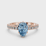 Rose gold Fancy Blue Pear Cut Diamond Solitaire Pavé Band with Four-Prong Setting