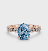Rose gold Fancy Blue Oval  Solitaire Pave Diamond Engagement Ring with Four-Prong Setting