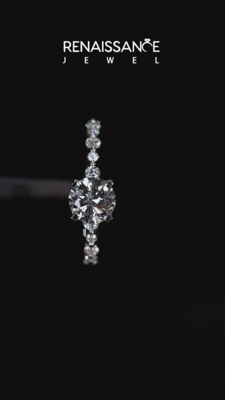 White gold Round Diamond Prong Set Engagement Ring with Pave Band 7