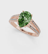 Rose gold Fancy Green Pear Cut Diamond Solitaire Engagement Ring with Split Shank Pavé Band