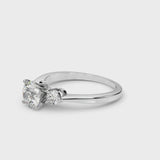 Silver Three-Stone Round Solitaire Ring with Tapered Band and Four-Prong Setting
