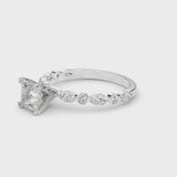 White gold Princess Cut Diamond Ring with Marquise and Round  Side Stones and Four-Prong Setting