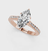 Rose gold Marquise Cut Solitaire Diamond Engagement Ring with Pave Band and Four-Prong Setting