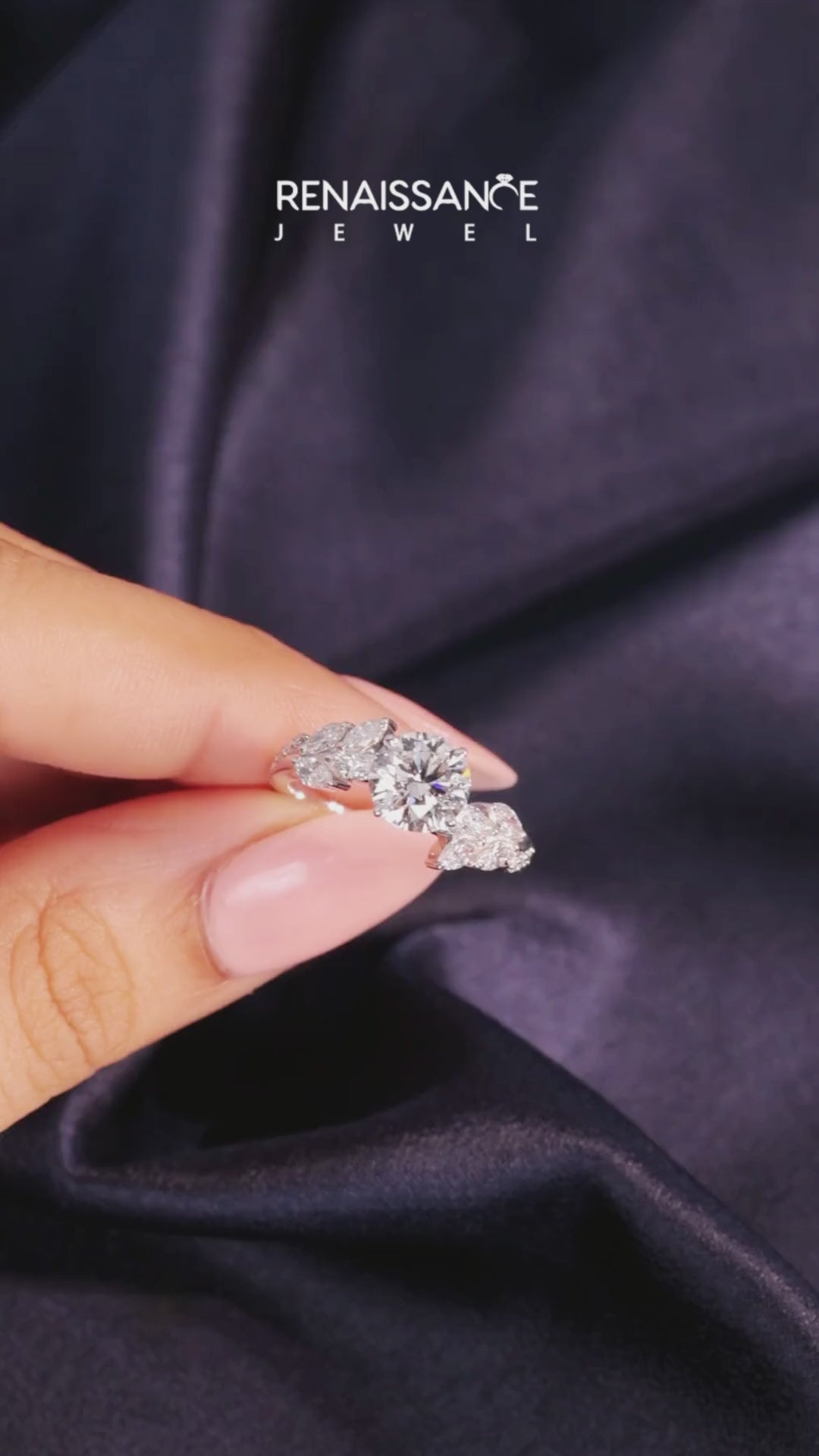 Platinum Round Solitaire Marquise Twist Band with Six-Prong Setting 5