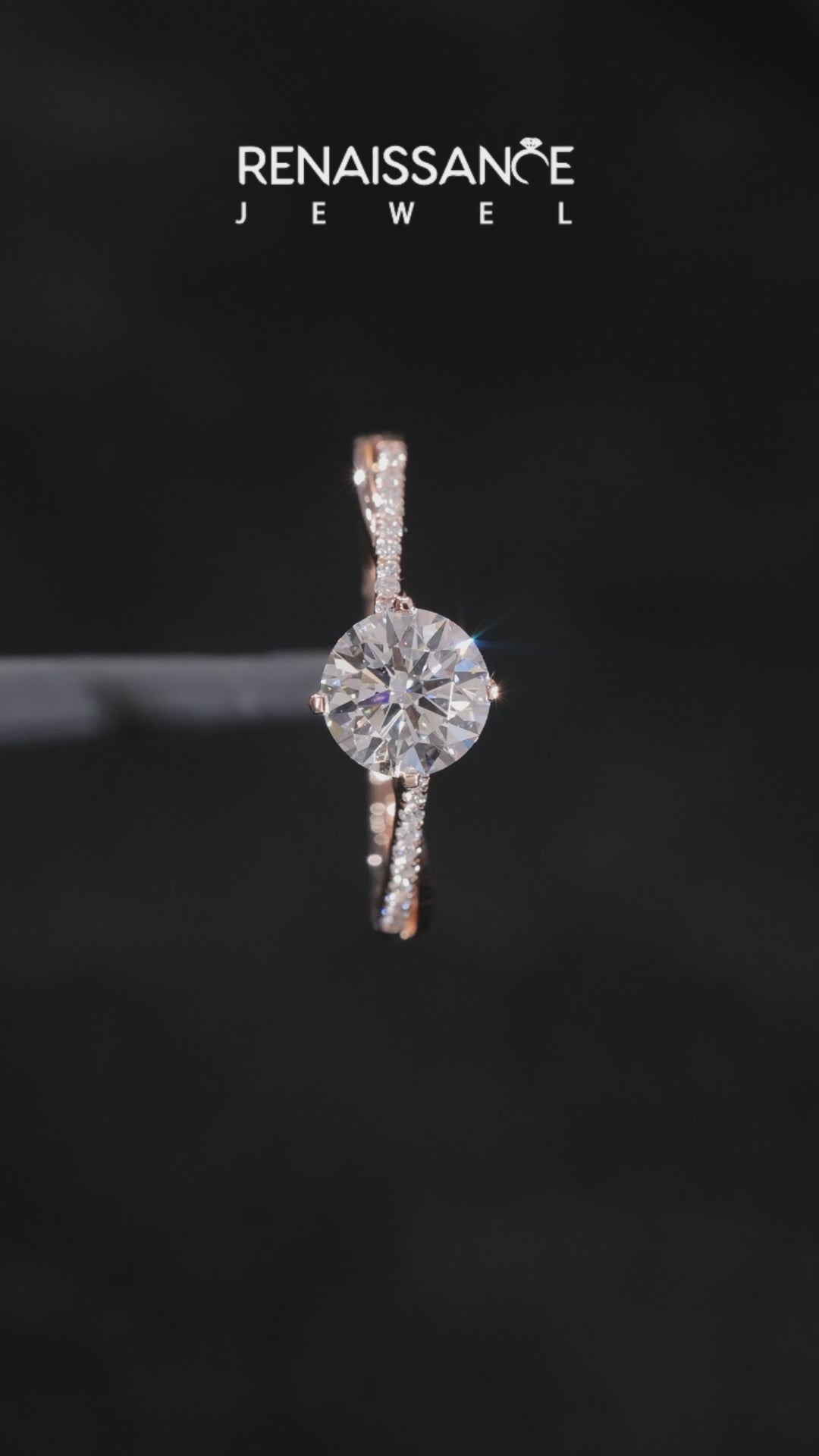 Rose gold Round Solitaire Twist Band with Pavé Diamonds and Four-Prong Setting_10