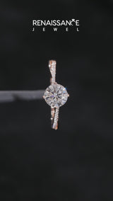 Rose gold Princess Solitaire Twist Band with Pavé Diamonds and Four-Prong Setting