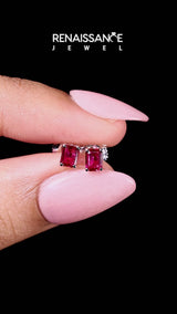 Platinum Emerald Cut Ruby Stud Earrings