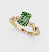 Yellow gold Fancy Green Emerald  Solitaire Twisted Band with Prong Setting