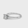 Silver Cushion Cut Solitaire Diamond Ring with Pave Band and Four-Prong Setting 3