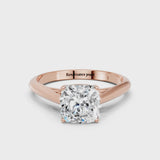 Rose gold Cushion Cut Diamond Solitaire Engagement Ring with Cathedral Setting and Four-Prong Mount