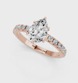 Rose gold Pear Cut Diamond Solitaire Pavé Band with Four-Prong Setting