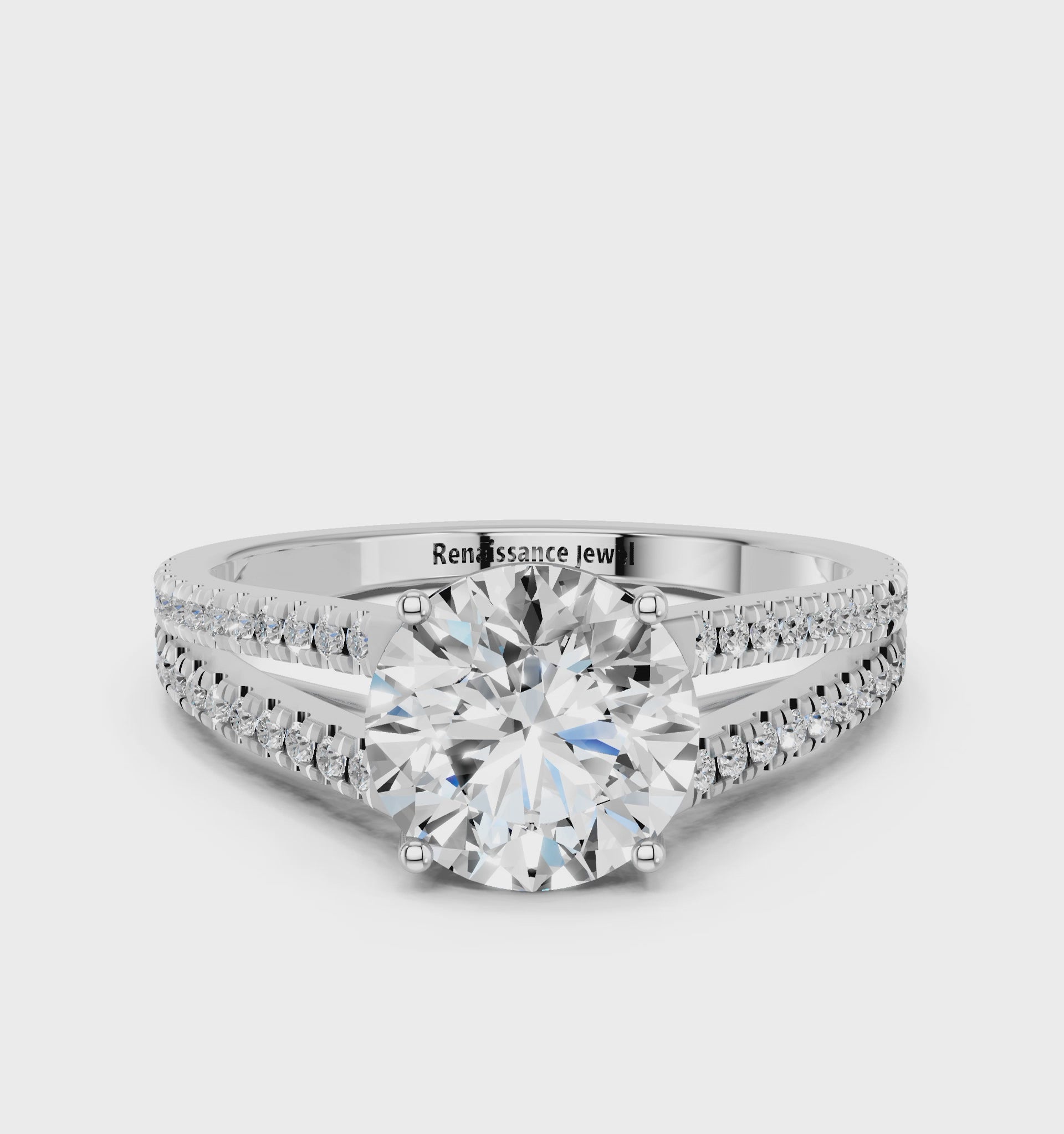 White gold Round Solitaire Split Shank Pavé Diamond Engagement Ring_264