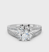 White gold Asscher Cut Diamond Solitaire Engagement Ring with Split Shank Pavé Band