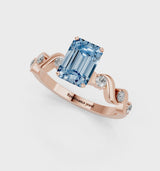 Rose gold Fancy Blue Emerald  Solitaire Twisted Band with Prong Setting