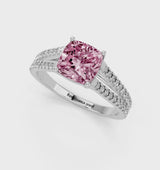 White gold Fancy Pink Cushion Cut Diamond Solitaire Engagement Ring with Split Shank Pavé Band