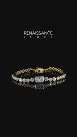 Yellow gold Bezel-Set Round Diamond Tennis Bracelet with Radiant Center Diamond