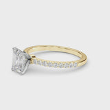 Yellow gold Emerald Cut Diamond Solitaire Ring with Pavé Accents and Four-Prong Setting