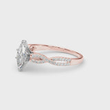 Rose gold Marquise Cut Diamond Solitaire Engagement Ring with Twisted Pavé Band and Four-Prong Setting