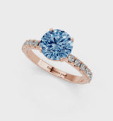 Rose gold Fancy Blue Round Cut Diamond Solitaire Pavé Band with Four-Prong Setting