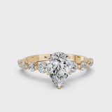 Yellow gold Round Cut Solitaire Diamond Ring with Pave Band and Four-Prong Setting