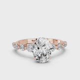 Rose gold Oval Cut Solitaire Diamond Ring with Pave Band and Four-Prong Setting
