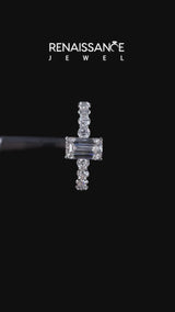 White gold Emerald Cut Diamond Prong Setting with Side Stones on a Pave Band